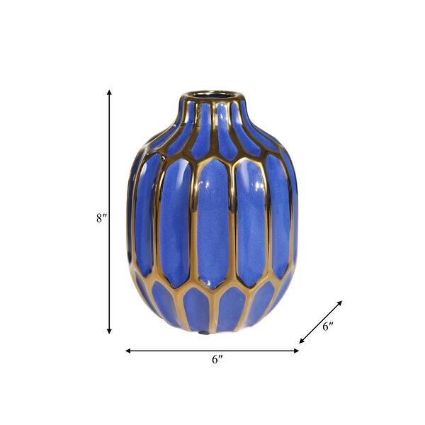 Decorative 8" Ceramic Vase Contemporary Navy Blue and Gold Flower Vases